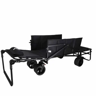 Carucior transportor transformabil in sezlong de plajacamping, Ikonka Luaro black, cadru solid din otel, material Oxford 600D, maner telescopic reglabil, include pernuta