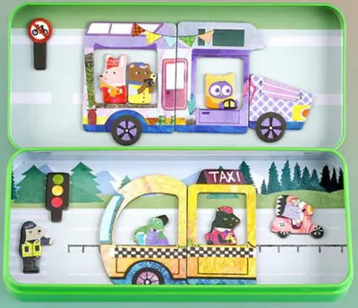 Puzzle magnetic in cutie metalica - Masini, 30 piese