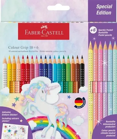 Creioane Faber-Castell Grip 2001 - 18+6 culori strălucitoare