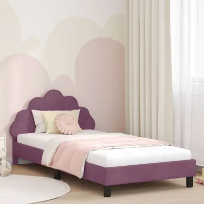 vidaXL Cadru de pat pentru copii cu spătar Violet 90 x 200 cm Catifea