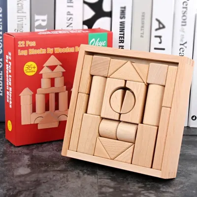 Blocuri de Constructie in Cutie din Lemn - 22 Piese - Nurio