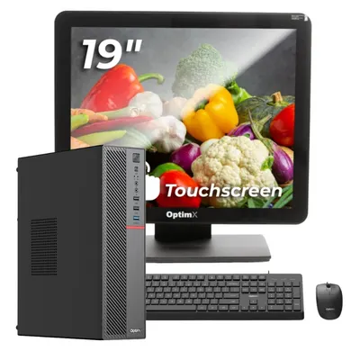 Sistem POS OptimX T5 SFF cu procesor G6400T, generatia 10a, 8Gb DDR4, 256Gb SSD, Win 11 Pro + Monitor Touchscreen OptimX Pro MY19, 19 inch + CADOU : Kit Tastatura + Mouse OptimX Pro KM500