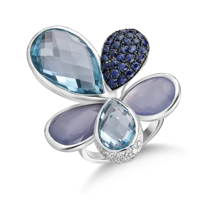 Inel floare din aur alb cu pietre pretioase si semipretioase de 25.9ct