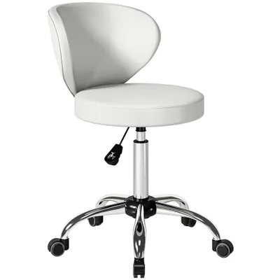 HOMCOM Taburet cu roți, taburet de masaj din PU cu înălțime reglabilă 73-88 cm și spătar, pivotant 360°, alb | Aosom Romania