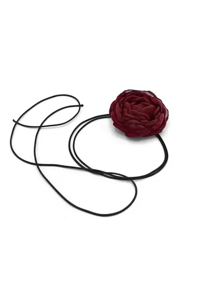 Choker Floare pe snur Fantasy - Visiniu