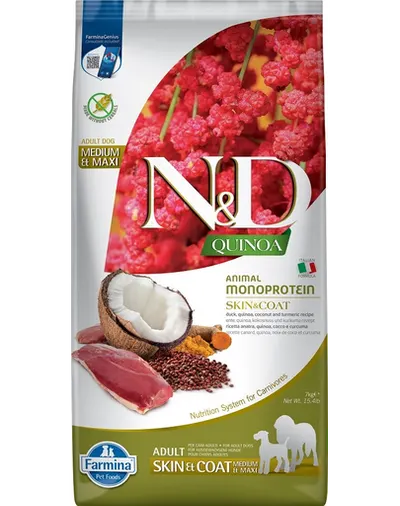 FARMINA N&D Quinoa Skin&Coat Duck&Coconut Adult 7 kg Hrana uscata caini, cu rata, quinoa si cocos