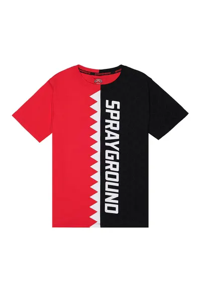 Tricou cu decolteu la baza gatului si model colorblock - Alb/Negru/Rosu vermillion