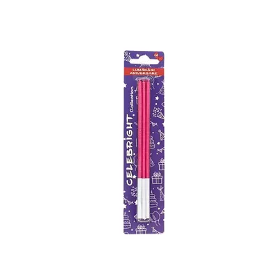 Set 6 lumânări pentru tort, Celebright, ciclam cu sclipici, bază albă, 15 cm