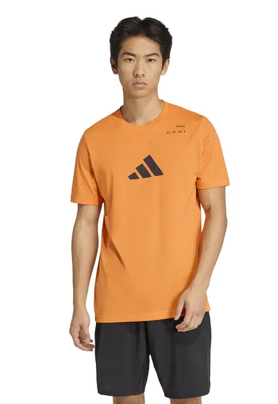 Tricou cu decolteu la baza gatului si imprimeu Padel - Portocaliu/Albastru ultramarin