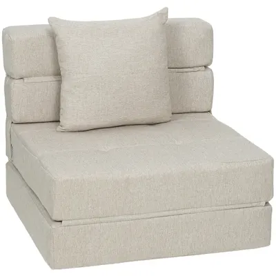 HOMCOM Fotoliu-canapea extensibil 1 loc cu 1 pernă detașabilă, material bej | Aosom Romania