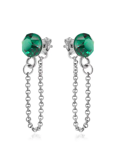 Cercei Argint 925 placat cu rodiu cu cristale Swarovski® Xirius Chain - Verde