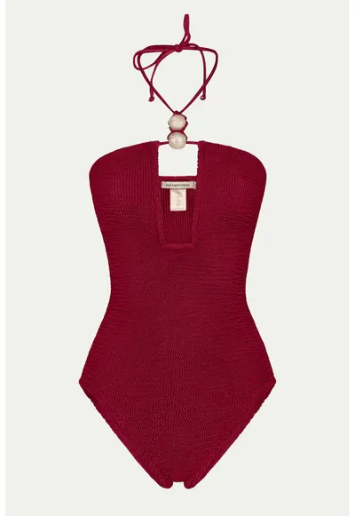 Costum de baie intreg cu decolteu halter - Rosu inchis