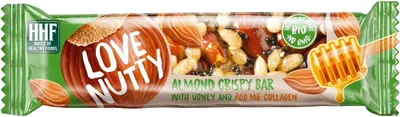 Baton crocant cu migdale, miere și colagen, 40 g, Love Nutty