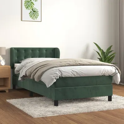 Gossi pat box spring cu saltea, verde inchis, 100x200 cm, catifea