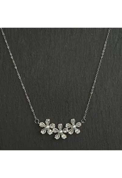 Colier argint - flori si perle - 45cm