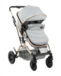 Carucior transformabil 3 in 1 KikkaBoo cu sezut reversibil,cadru din aluminiu,suspensii,copertina XXL,geanta mamici,suport pahar si husa pentru picioare incluse Kaia Light Grey