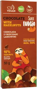 Ciocolată bio vegană fără gluten cu alune, 50 g, Super Fudgio