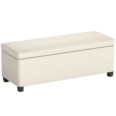HOMCOM Bancă de Depozitare de 84L, din Țesătură cu Efect de Catifea și Oțel, 112x42x40 cm, Bej | Aosom Romania