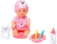 Păpușă bebeluș Micki Lillan & Friends - Ella, cu ținută roz și accesorii, 28 cm