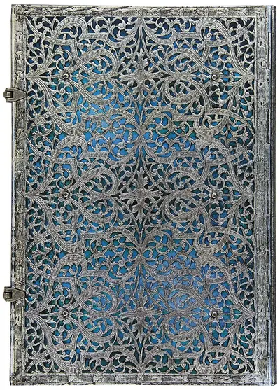 Carnețel Paperblanks Silver Filigree - Maya Blue, Midi, 120 de coli
