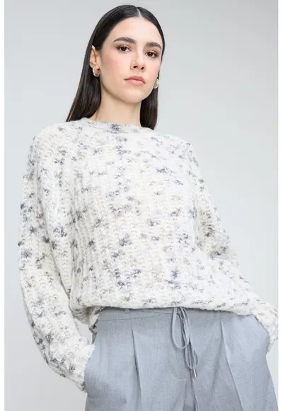 Pulover din amestec de lana alpaca si maneci raglan Fiambella - Gri deschis/Alb murdar