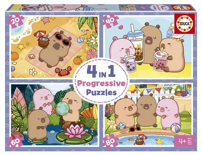 Puzzle progresiv Educa 4 în 1 - Capibari veseli