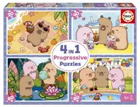 Puzzle progresiv Educa 4 în 1 - Capibari veseli