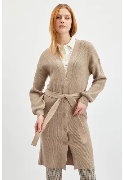 Cardigan striat cu nasturi - Grej