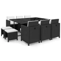 Gossi set mobilier de exterior cu perne, 11 piese, negru, poliratan