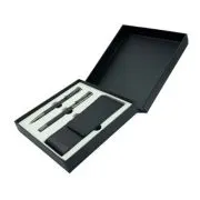Set cadou stilou + pix + etui Office-Cover, metalic, negru cu argintiu clips agrafa, cutie cadou