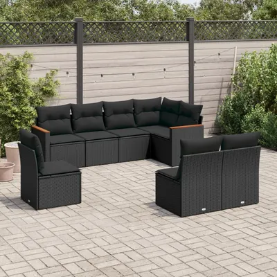 Gossi set mobilier de gradina cu perne, 8 piese, negru, poliratan
