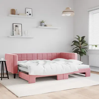 Gossi pat de zi cu extensie, roz, 80x200 cm, catifea