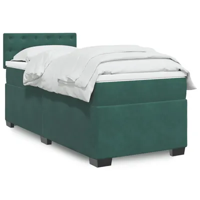 Gossi pat continental cu saltea, verde inchis, 80x200 cm, catifea