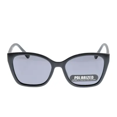 Ochelari de soare polarizati negri cu forma cat-eye si lentile gri