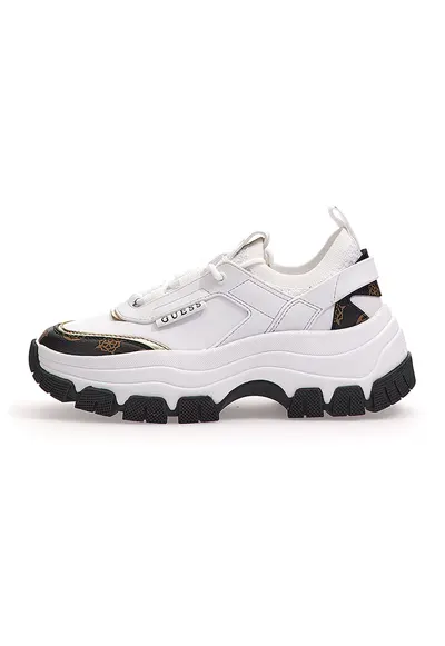 Pantofi sport de piele ecologica cu aspect masiv - Alb/Maro