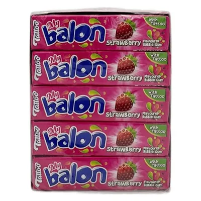 Gumă de mestecat Mybalon Tattoo aromă căpșuni 18g, 20 bucăți cutie Engros
