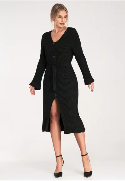 Rochie cu nasturi - neagra - eleganta - din viscoza