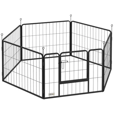 PawHut Țarc pentru Câini Portabil din 6 Panouri, 160x80x60 cm, Negru | Aosom Romania