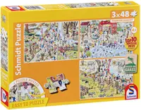 Puzzle pentru copii Schmidt din 3 x 48 piese - Distracție la grădina zoologică