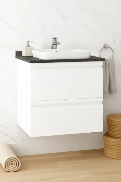 Set Baza front MDF si Lavoar seria 686, suspendata, cu sertare, montat, 60 cm, alb