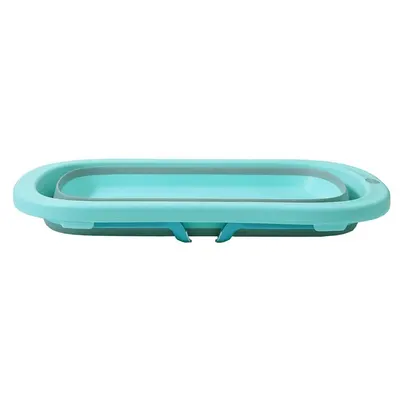 Cadita Little Mom Fold TurquoiseGrey pliabila, cu dop evacuare, picioare cu material antiderapant, margini rotunjite