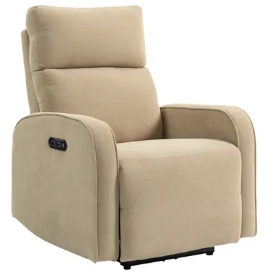 HOMCOM Fotoliu Relax Electric Reclinabil 135° cu Suport pentru Picioare, Tetieră Reglabilă, Șezut Spațios, Fotoliu Tapițat, Motoare Duble, Porturi USB și USB-C, Catifea Bej, Living | Aosom Romania