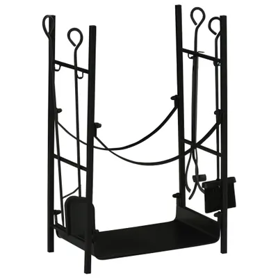 Suport pentru Lemne de Interior si de Exterior din Metal cu Lopata, Matrua, Vatrai si Cleste, Negru, max 70 kg de Lemne Outsunny | Aosom Romania