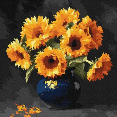 Set de pictură după numere Ideyka - Buchet de floarea-soarelui, 40 x 40 cm
