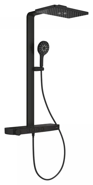 Sistem de dus Grohe SPA Aqua Pure 100962KF00, aparent, termostat, 400 mm, 3 functii, mat, Negru