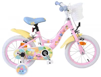 Bicicleta pentru copii EL Disney Stitch Girls 14 inch, frana de mana pe ambele roti, scaun si ghidon reglabil, spite metalice, roti gonflabile, stopuri reflectorizante