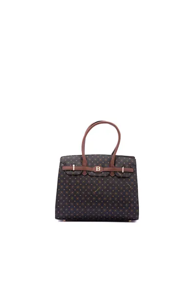 Geanta shopper din piele ecologica cu model logo - Negru/Maro