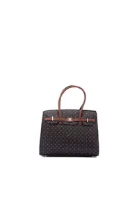 Geanta shopper din piele ecologica cu model logo - Negru/Maro