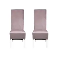 Set 2 scaune living VANESSA, picioare lemn alb, stofa roz pudra, 47x60x110 cm