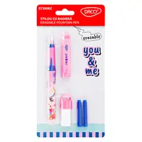 Stilou cu radiera Daco You&Me roz + 2 rezerve + dispozitiv curatare